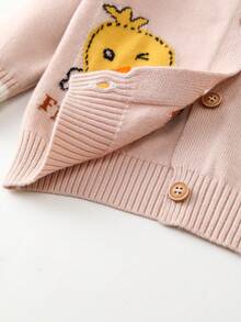 Baby Girl Cartoon & Letter Pattern Striped Trim Cardigan - Apricot - View 4