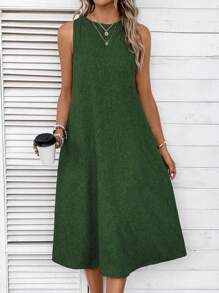 EMERY ROSE Solid Slant Pocket Tank Dress