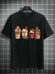 Manfinity Hypemode Hombres Camiseta con estampado de dibujos animados - Negro - Ver 2