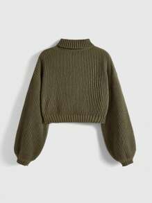 ROMWE Fairycore 蘑菇刺绣高领灯笼袖毛衣，长袖上衣