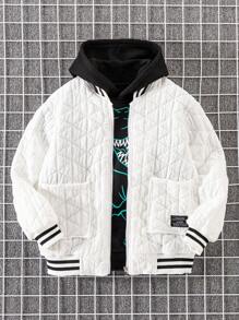 Boys' Casual Striped Diamond Patterned Jacket For Autumn And Winter - White - View 1