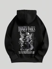 Nam Slogan & In Hình Dây rút Lót nhiệt Hoodie - màu đen - Xem 1