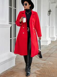 Celure Talla grande Abrigo de cuello con solapa de doble botonadura - Rojo - Ver 3