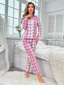 Plaid Print PJ Set / Pajama Set - Multicolor - View 2