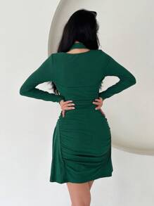 SHEINNeu Vestido De Mujer Con Pliegues Y Aberturas Huecas