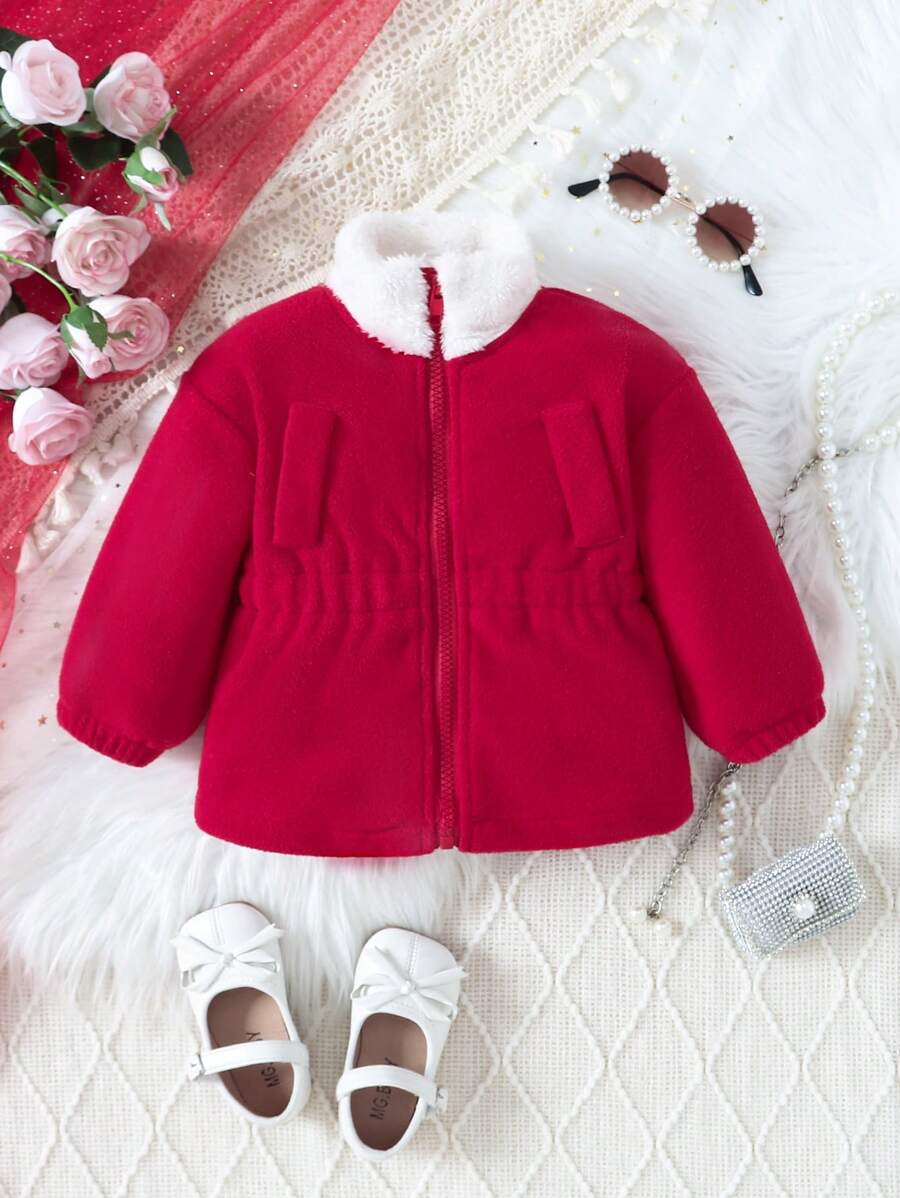 Baby Girl Zip Up Contrast Collar Coat - Multicolor - View 1