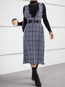 SHEIN Privé In kẻ sọc Xén Thô Đầm Tổng thể Không có thắt lưng - Xanh và trắng - Xem 1