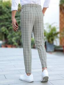 Manfinity Homme Men Plaid Print Slant Pocket Suit Pants - Light Grey - View 2