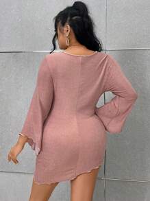 Allurite Talla grande Vestido ajustado con abertura delantera ribete en forma de lechuga - Rosa - Ver 2