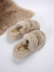 Của phụ nữ Dày Đế Giày cao gót Sữa Màu trà Thời trang Lông Dép đi trong nhà Trong nhà & Ngoài trời - Màu be - Xem 3