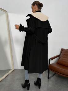 SHEIN Essnce Hai âm Knot Cuff Thắt lưng Áo khoác Trench - màu đen - Xem 2
