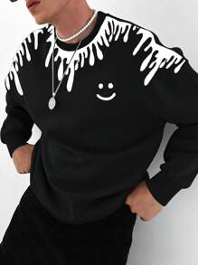 Manfinity Homme Hombres Sudadera con estampado de dibujos animados - Negro - Ver 1