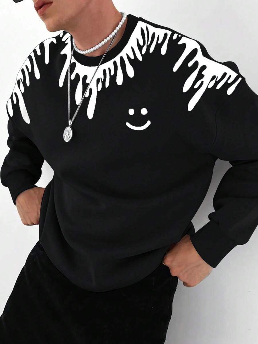 Manfinity Homme Hombres Sudadera con estampado de dibujos animados - Negro - Ver 1