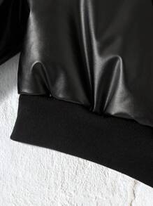 SHEIN EZwear Raglan Sleeve Zip Up Crop PU Bomber Padded Coat - Black - View 6