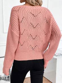 SHEIN LUNE 亮片装饰落肩镂空针织套头衫秋冬毛衣 - 西瓜粉 - 查看 2