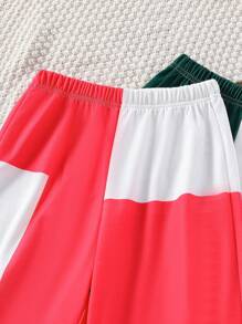 SHEIN Tween Girl 2pcs Colorblock Hooded Sweatshirt & 2pcs Sweatpants