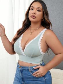 大尺碼女士冰絲無鋼圈內衣 - 綠色 - 查看 3