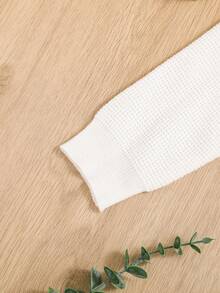 SHEIN 女嬰素色落肩袖套頭毛衣 - 白色 - 查看 4