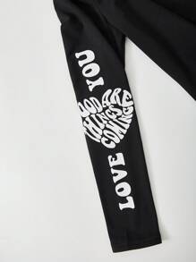 SHEIN Tween Girl Heart & Letter Graphic Mock Neck Tee - Black - View 4