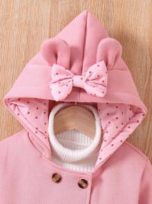 SHEIN Young Girl 1pc Double Breasted 3D Ears Design Hooded Overcoat - Pink - View 5
