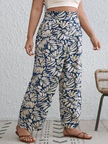 SHEIN VCAY Plus Tropical Print Wide Leg Pants - Multicolor - View 4