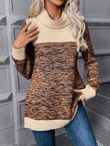 SHEIN LUNE Turtleneck Space Dye Sweater - Rust Brown - View 4