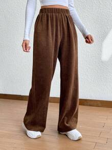 Lunelith SHEIN Lunessa Solid Elastic Waist Straight Leg Pants