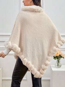 SHEIN Privé Kích thước lớn Thanh lịch Sang trọng Cạnh Áo chui đầu Áo len Cape - Màu be - Xem 2
