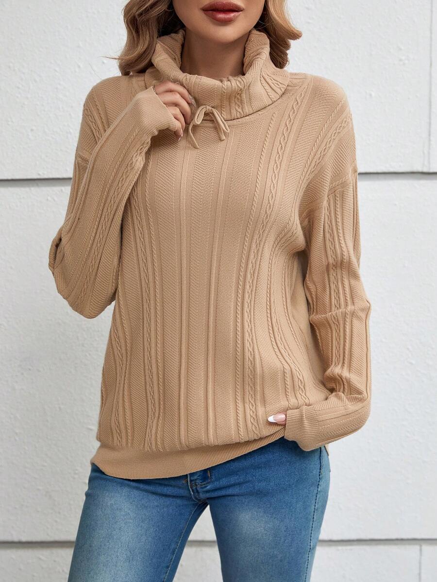 EMERY ROSE سترة نسائية بياقة مدورة وأكمام طويلة - بني فاتح - مشاهدة 1