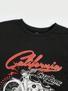 SHEIN EZwear Plus Motorcycle & Letter Graphic Drop Shoulder Sweatshirt - Black - View 5