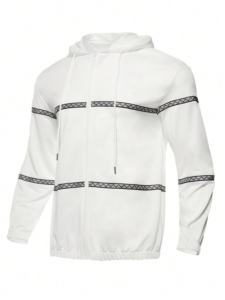 Boyfriend Style Men's Geometric Pattern Drawstring Sports Jacket Workout Tops Sports Jacket