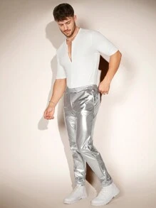 FeverCity Men Solid V Neck Zipper Front Romper - White - View 4