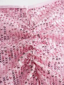 SHEIN Unity 亮片拼接荷葉邊褶邊半身裙 - 粉色 - 查看 4