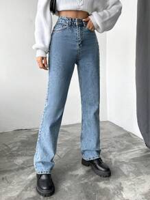 EURMUSE Jeans de pierna recta con cremallera - Neblina azul - Ver 4