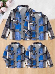 SHEIN Tween Girl Plaid Print Flap Pocket Coat - Multicolor - View 7