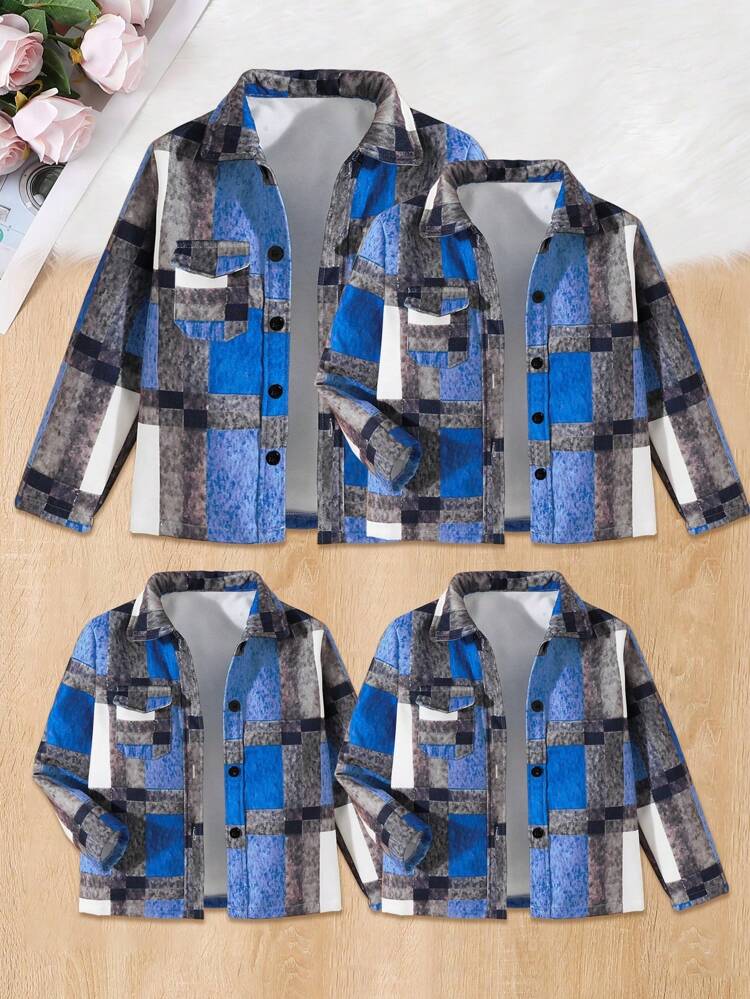 Tween Girl Plaid Print Flap Pocket Coat