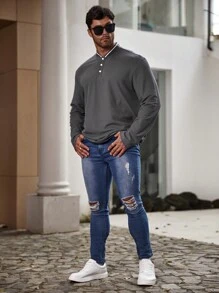 Manfinity Homme Camisa Polo De Talla Grande Para Hombre Con Ribete A Rayas