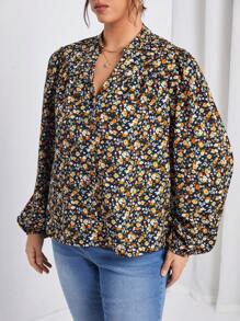 SHEIN Frenchy 女裝大尺碼花朵印花襯衫 - 黃色 - 查看 3