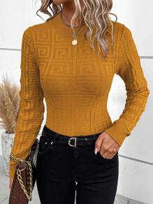 SHEIN Clasi Solid Round Neck Sweater,Long Sleeve Tops