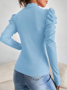 SHEIN Clasi Mock Neck Gigot Sleeve Tee - Baby Blue - View 3