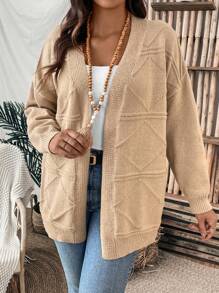SHEIN LUNE Plus Size Drop Shoulder Cardigan - Khaki - View 3