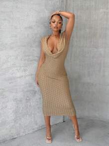 SHEIN SXY Ladies' Slim Fit Cowl Neckline Hooded Dress Birthday Outfit Spring Women Clothes Prom Dress Valentine Day Dress Date Night Dress Bachelorette Party
