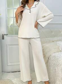 Contrast Binding Lounge Set - Apricot - View 4