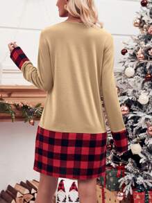 SHEIN LUNE Christmas Elk & Gingham Print Tee Dress