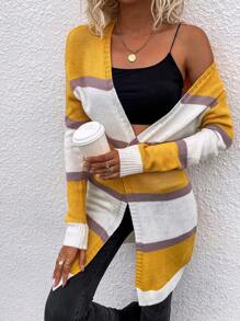 SHEIN LUNE Colorblock Drop Shoulder Cardigan - Yellow - View 3
