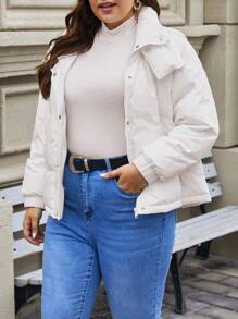 SHEIN Frenchy Kích thước lớn áo có mũ áo Với Thả vai Và Bên Túi - trắng - Xem 5