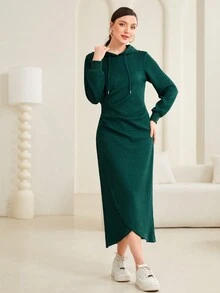 Mulvari 女款連帽抽繩下擺開衩運動衫連身裙 - 綠色 - 查看 5