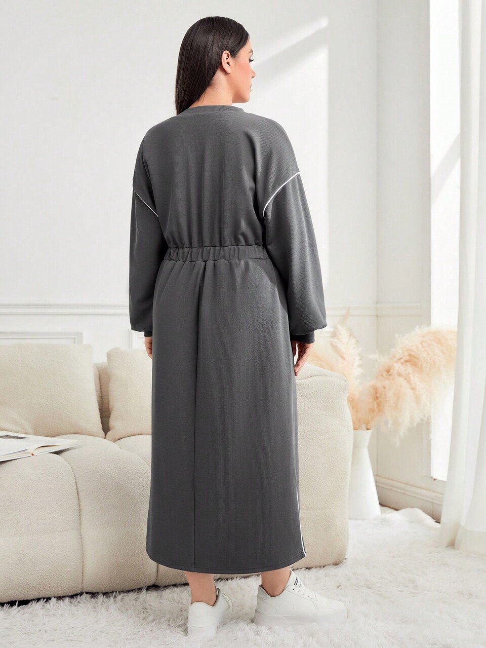 Plus Size Casual Loose Fit Elastic Waist Drop Shoulder Dress