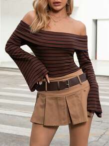 SHEIN Essnce Striped Off Shoulder Tee - Multicolor - View 1
