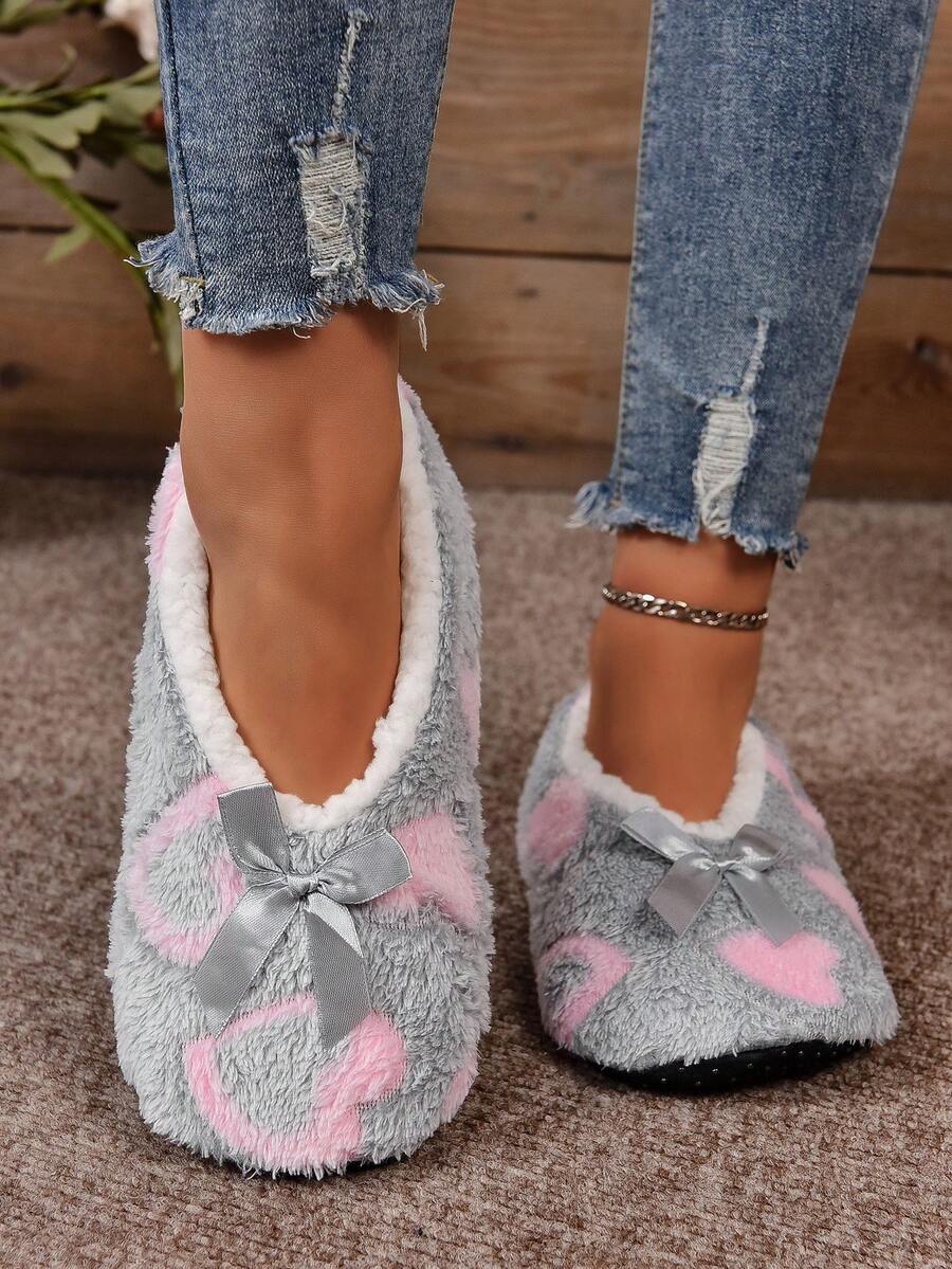 Của phụ nữ Mềm mại Và Thoải mái Trong nhà Dép đi trong nhà Với Hình trái tim Sang trọng Và Thoáng khí Và Nhẹ Thiết kế Với Nơ Đồ trang trí ( Họa tiết Ngẫu nhiên ) - Màu Xám nhạt - Xem 1